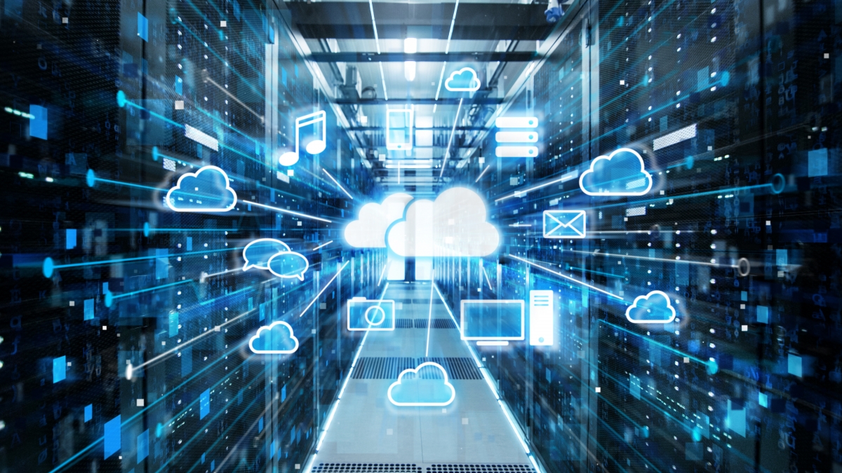 Image of servers and clouds illustrating backing up your business data