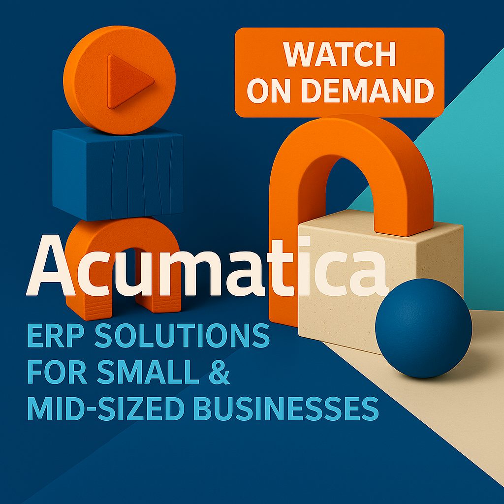 Decorative image with Text, "On Demand - Acumatica ERP for SMB"