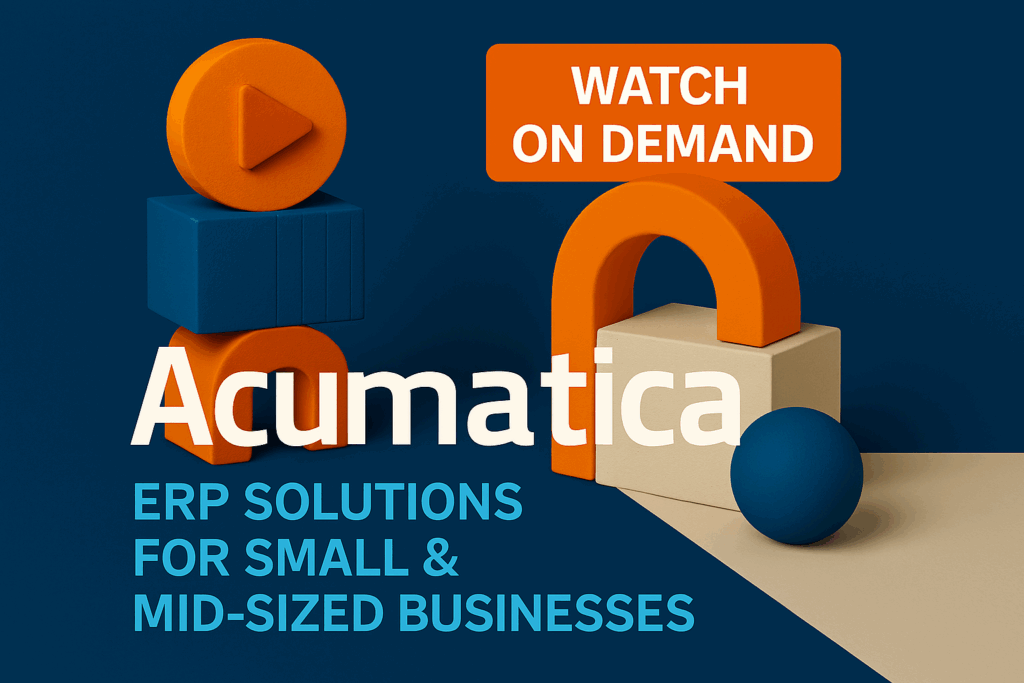 Decorative image with Text, "On Demand - Acumatica ERP for SMB"